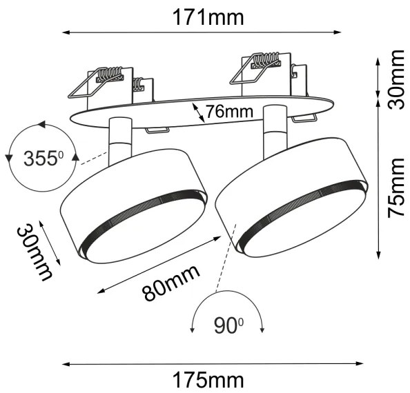 Brosline 3261 - Álmennyezetbe építhető spotlámpa DROP 2xGX53/9W/230V fekete
