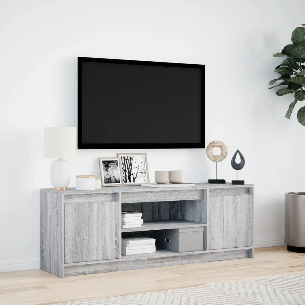 szürke sonoma színű szerelt fa LED-es TV-szekrény 139,5x34x50cm