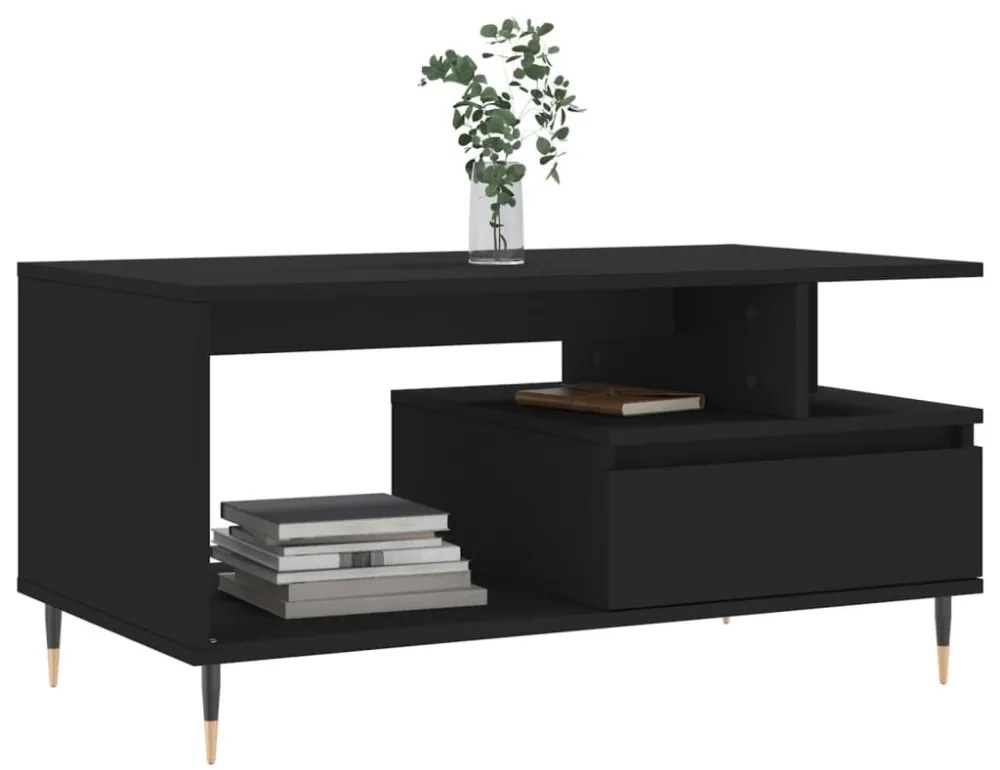 fekete szerelt fa dohányzóasztal 90 x 49 x 45 cm