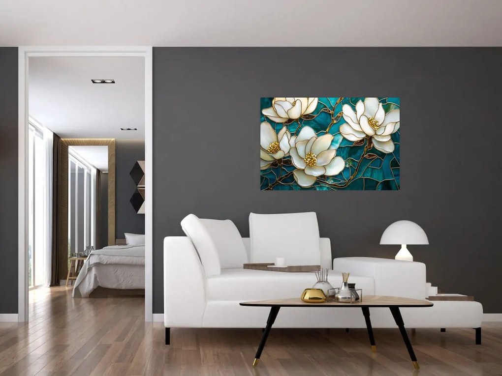 Kép - Ólomüveg magnóliával (90x60 cm)