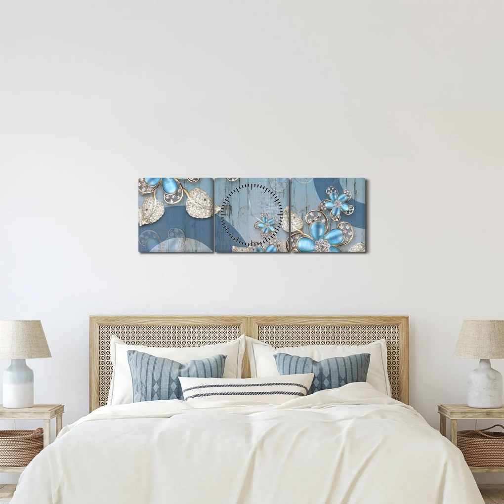 Kép - kék virágok (órával) (90x30 cm)