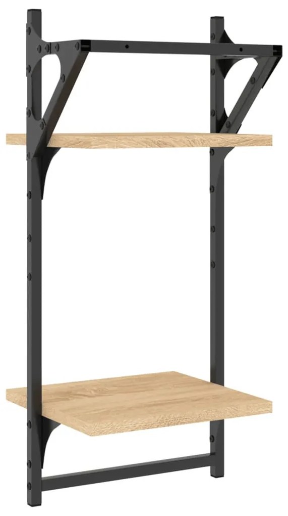 2 db 2 szintes sonoma tölgyszínű falipolc rúddal 30x25x65 cm