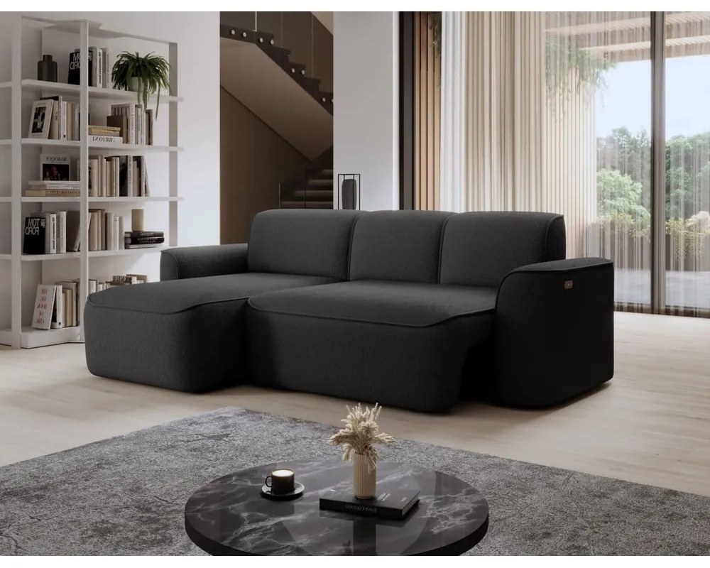 Antracitszürke buklé sarokkanapé (bal oldali-heverő résszel) Ume – ELTAP