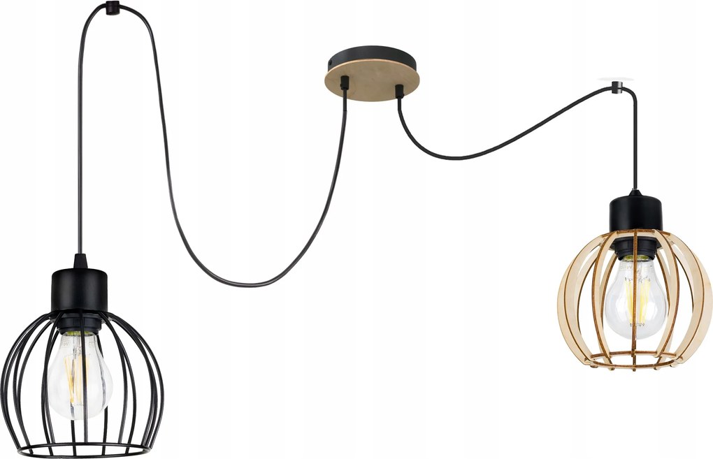 Függő mennyezeti lámpa Zwis Loft lámpabúra fém fa Pók 2xE27