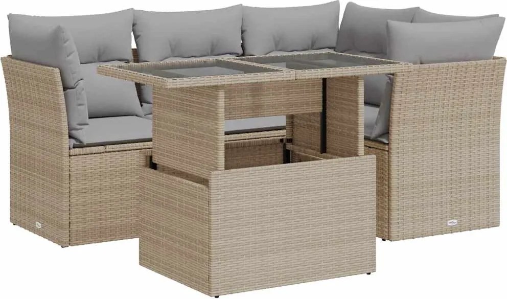 vidaXL 5 részes bézs polyrattan kerti ülőgarnitúra párnákkal