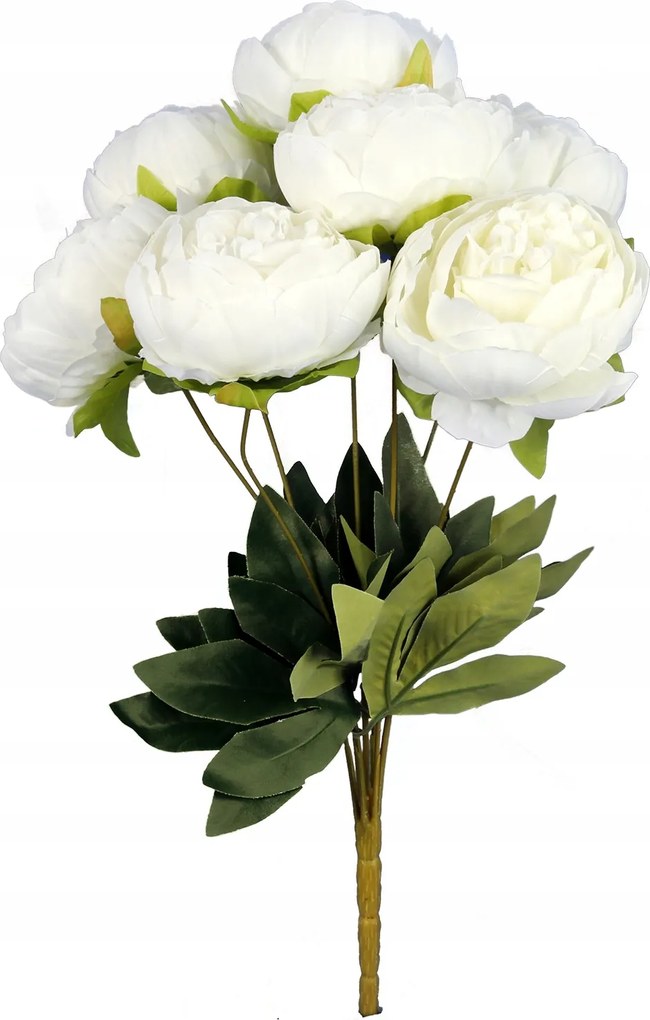 Fehér Mű Bazsarózsa Csokor Realisztikus Dekoratív Virágok 48cm