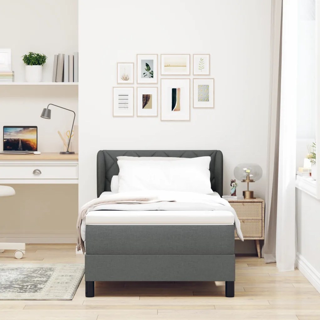 Boxspring Ágy Mattal Sötétszürke 90x190 cm Szövet