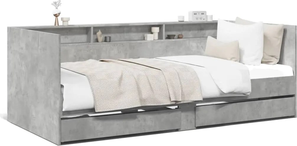 vidaXL betonszürke kanapéágy fiókkal matrac nélkül 90x190 cm