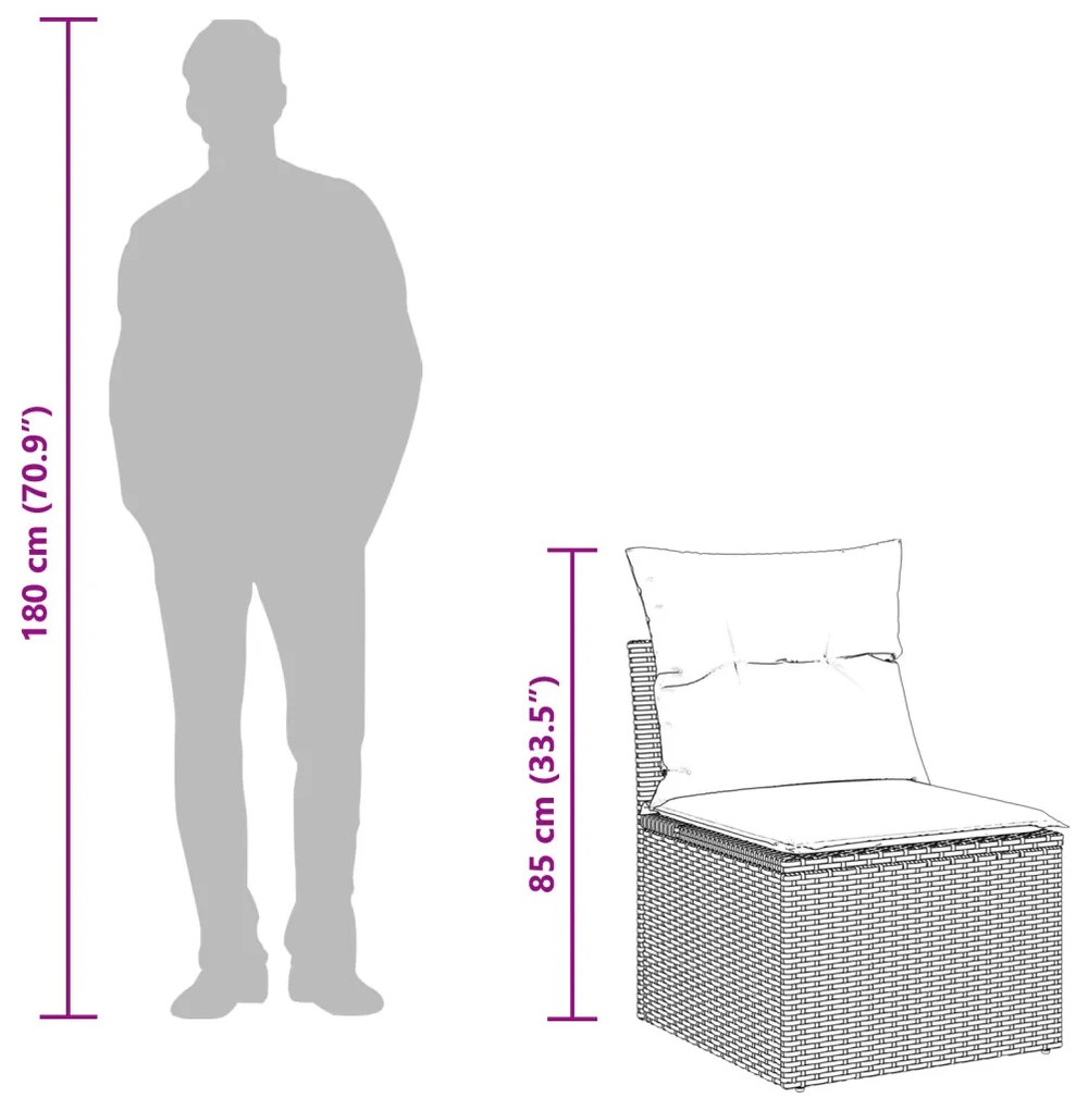 7 db-os Kerti Kanapé Szett Párnákkal Fekete Poli Rattan Akác, 2 személyes Kerti Kanapé Tárolóval &amp; Párnákkal Fekete Poli Rattan