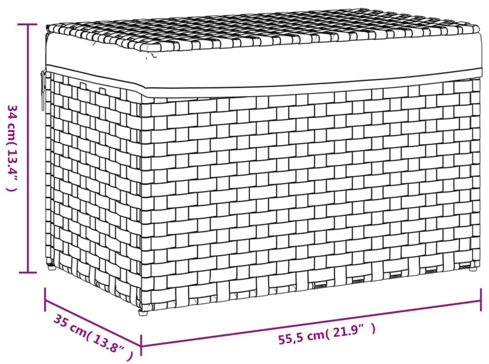 fekete polyrattan szennyeskosár fedéllel 55,5 x 35 x 34 cm