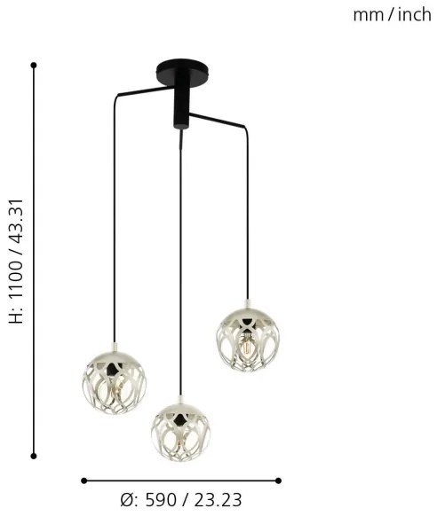 Eglo 99073 - Csillár zsinóron MIRTAZZA 3xE27/60W/230V