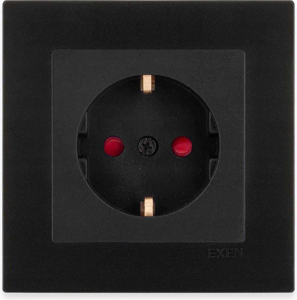 Exen Schuko szimpla aljzat fekete met fekete met keret