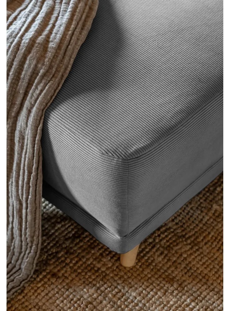 Szürke kordbársony kinyitható sarokkanapé (bal oldali-U alakú) Lazy Lukka – Miuform