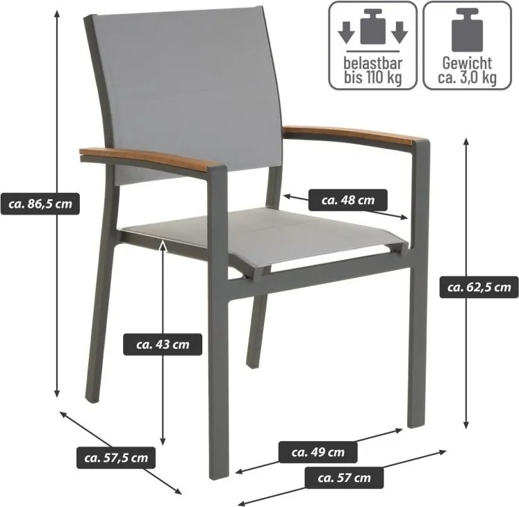 Kerti szett bisztróasztal 2 egymásba rakható szék szürke