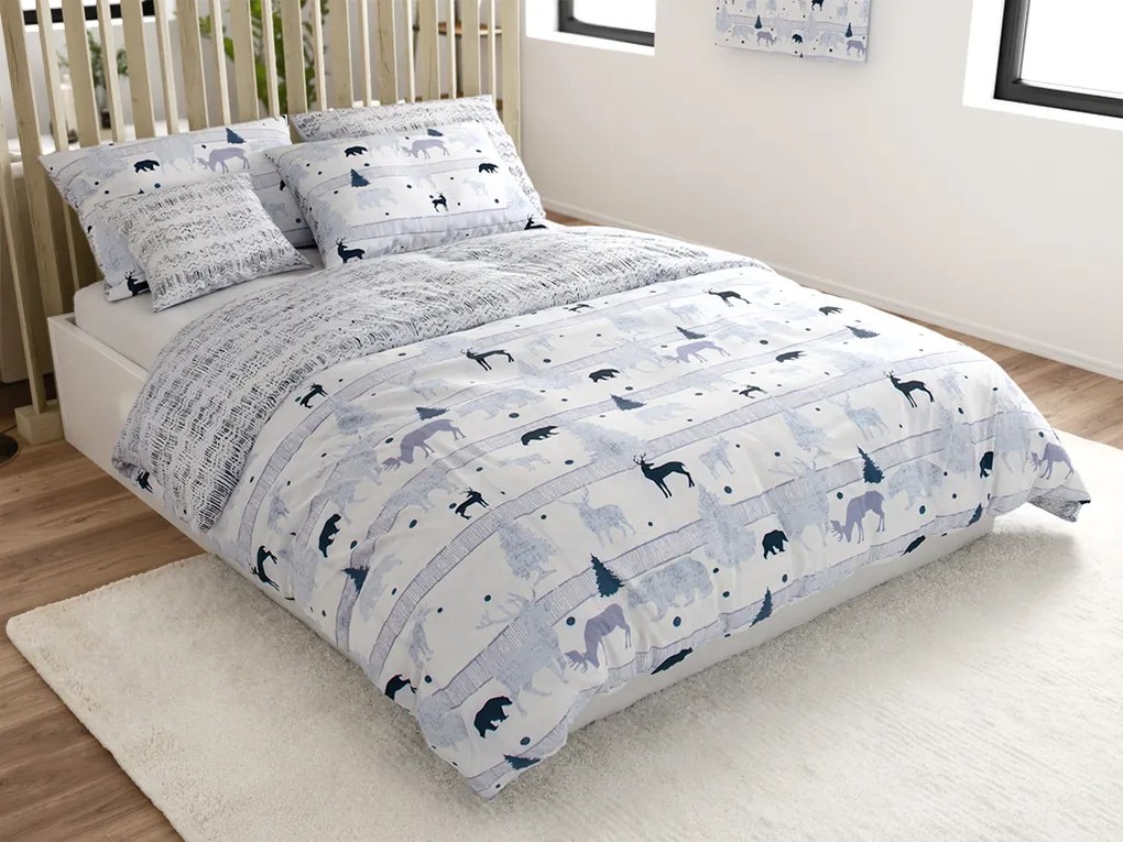 Renforcé pamut ágynemű SOBI és FENYŐK fehér Ágyneműhuzat mérete: 70 x 90 cm | 140 x 200 cm