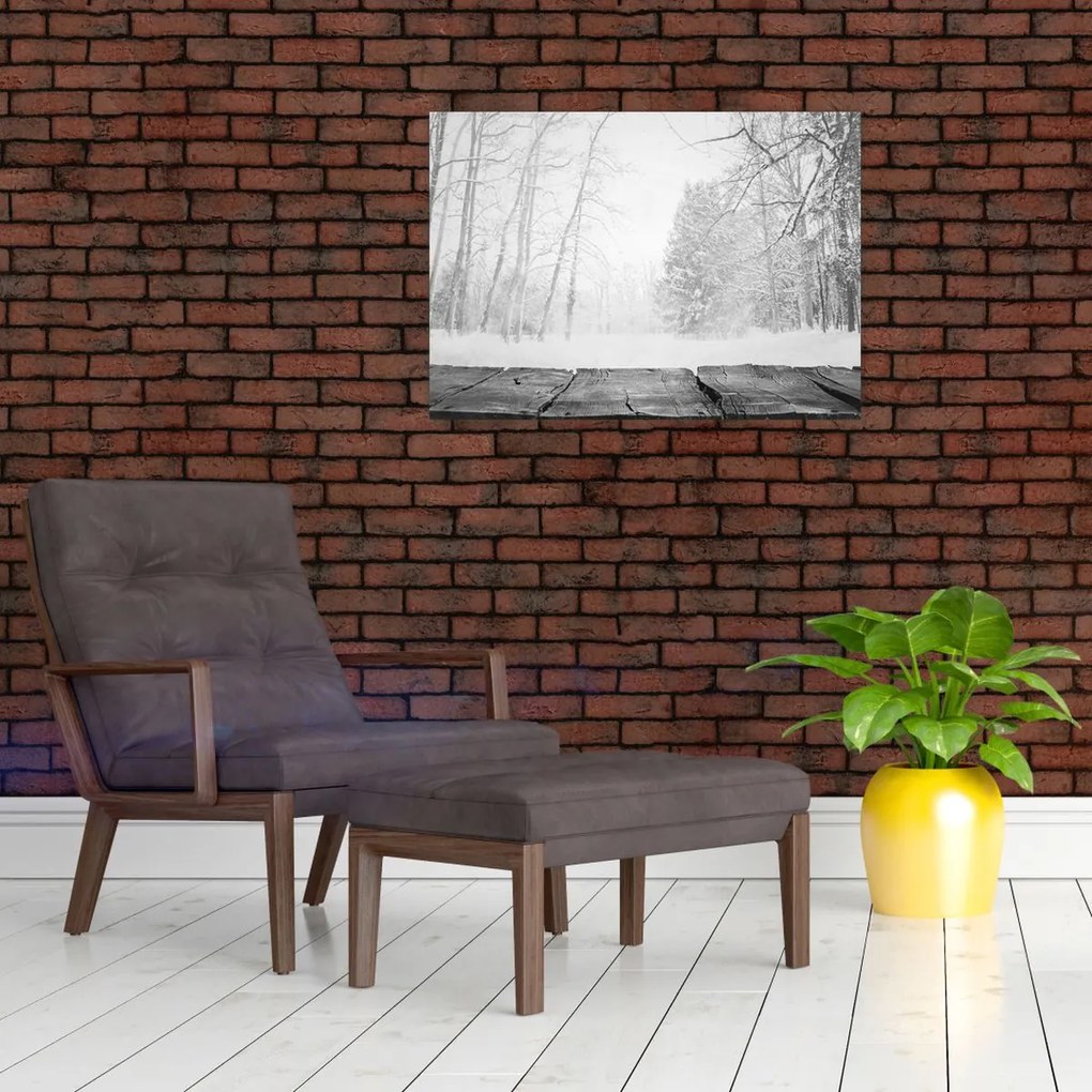 Üveg kép - Fából készült móló télen (70x50 cm)