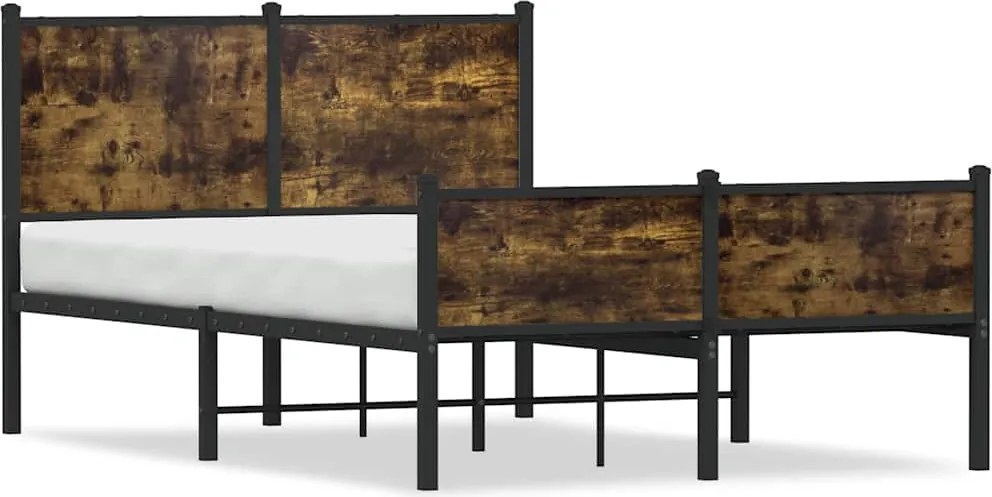 vidaXL füstös tölgy színű fém ágykeret matrac nélkül 120 x 200 cm