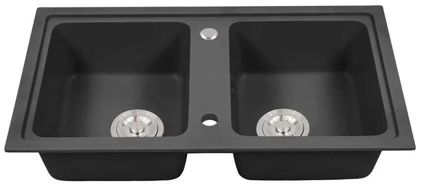 Tia szögletes két medencés gránit mosogató szifonnal fekete