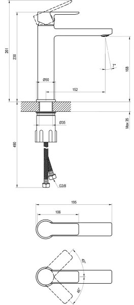 Ravak X070489 - SOLAR 23 cm mosdó csaptelep fekete