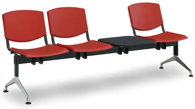 Design műanyag pad, 3 üléses + asztal, piros
