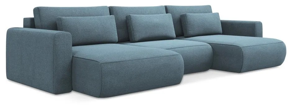 Világoskék kinyitható-tárolóhelyes (U alakú) sarokkanapé Kapua – Makamii