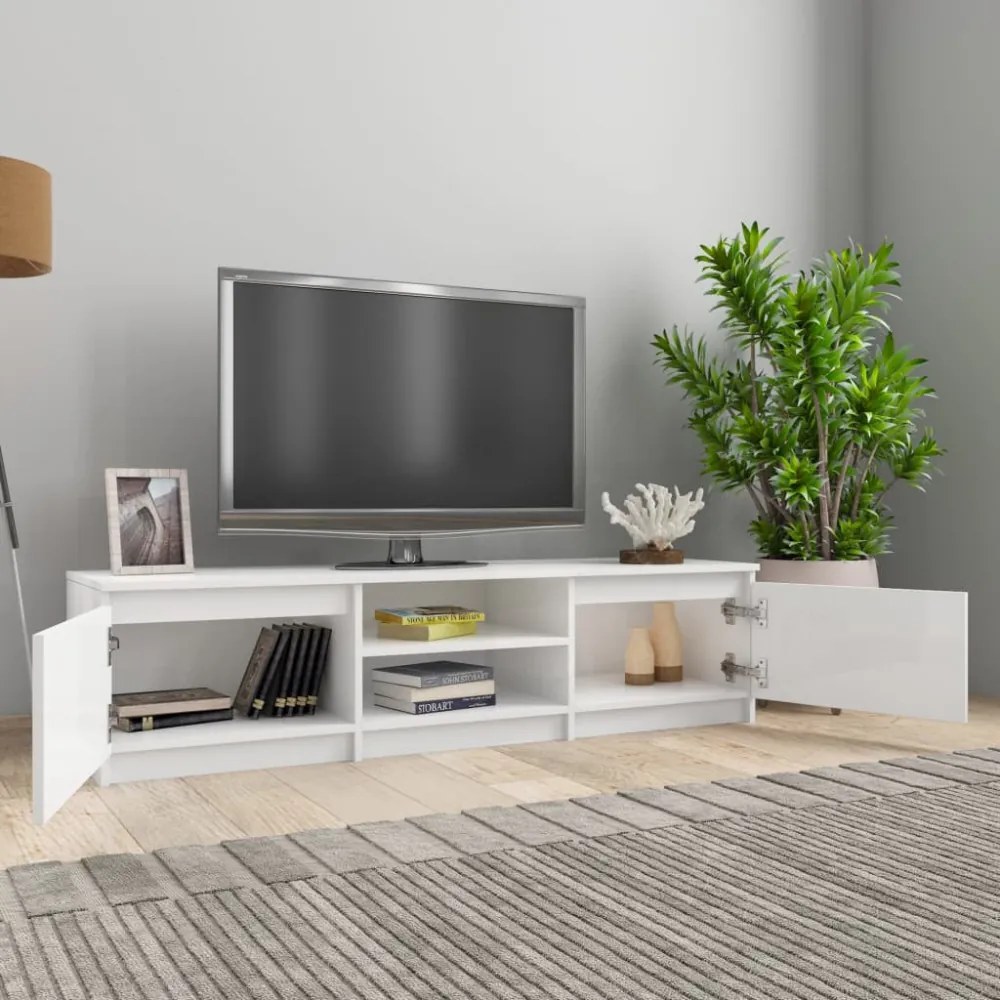magasfényű fehér szerelt fa TV-szekrény 140 x 40 x 35,5 cm