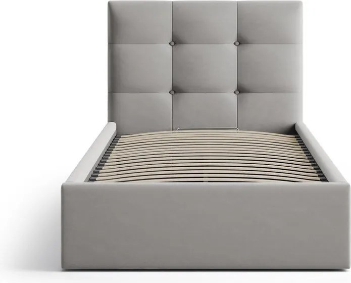 Szürke kárpitozott ágyneműtartós egyszemélyes ágy ágyráccsal 90x200 cm Phaedra – Micadoni