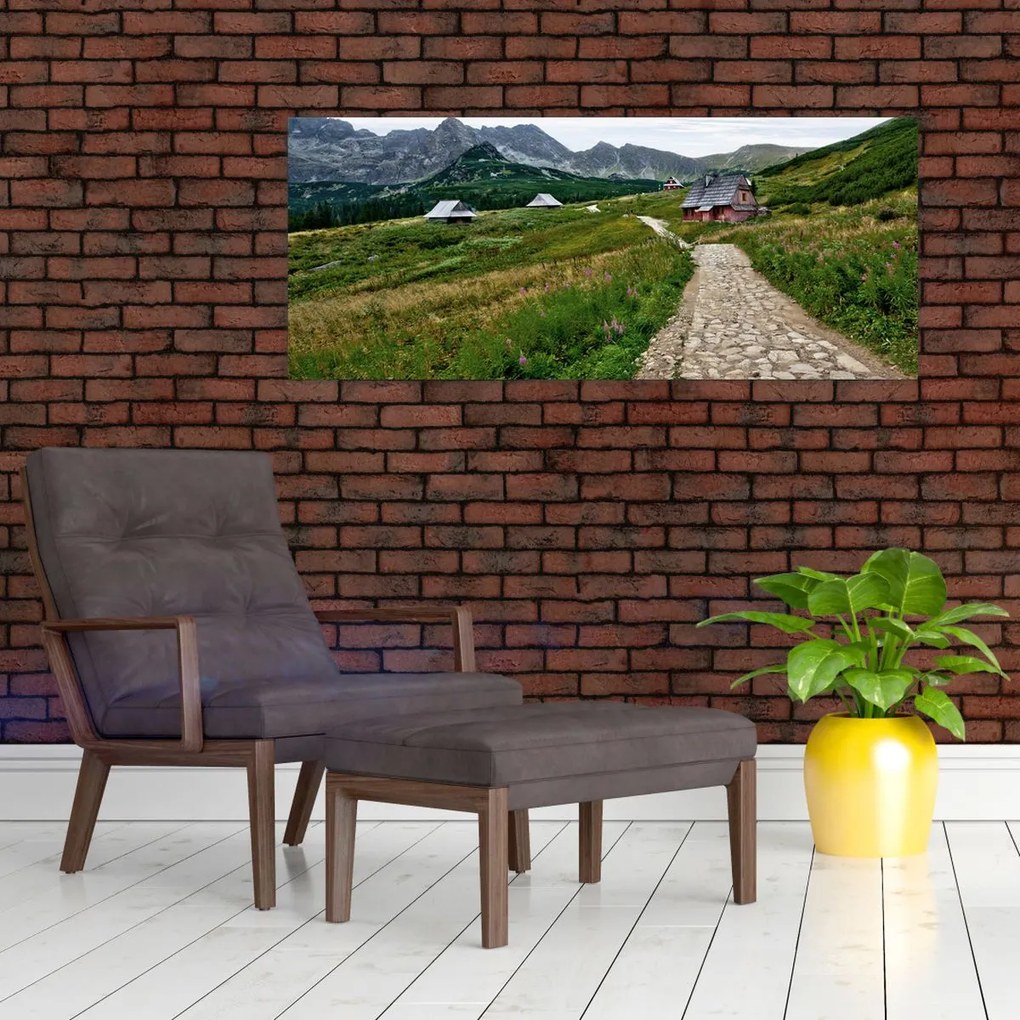 Kép - Hegyi táj házakkal (120x50 cm)