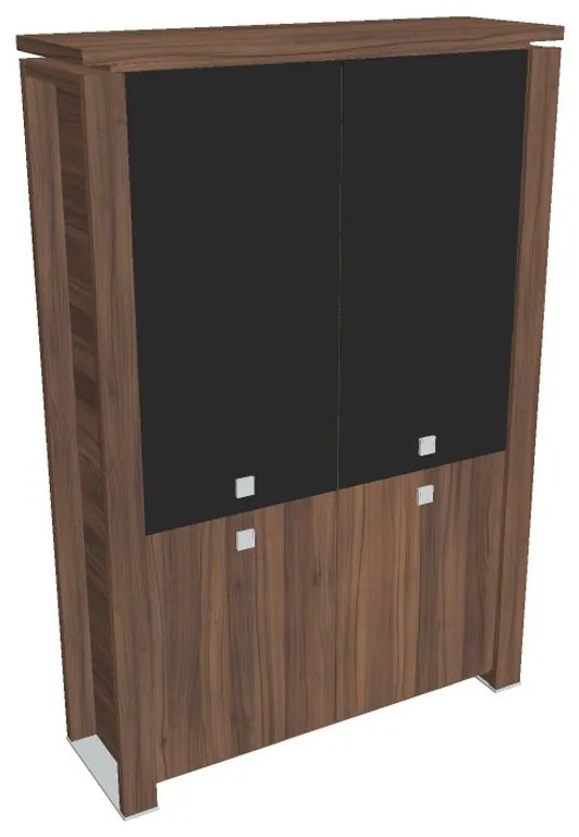 Verno+ magas szekrény 140 x 46 x 210 cm, kombinált ajtó, dió / fekete