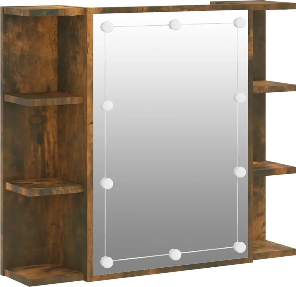 vidaXL füstös tölgy színű tükrös szekrény LED-ekkel 70 x 16,5 x 60 cm