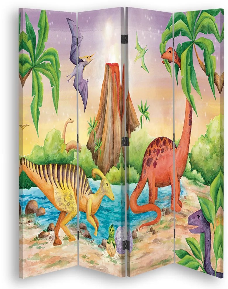 Gario Paraván Színes dinoszauruszok a tónál Méret: 145 x 170 cm, Kivitelezés: Forgó paraván 360°