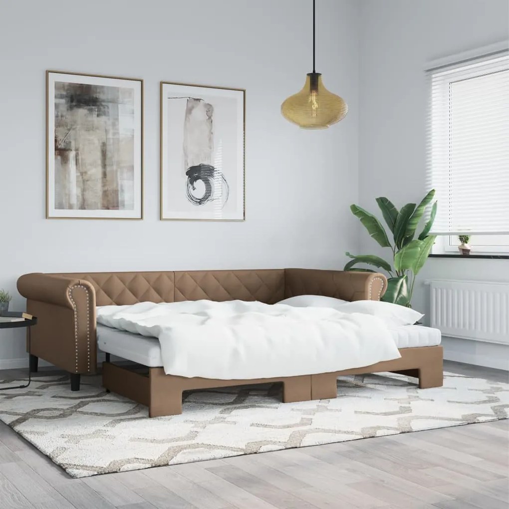 cappuccino színű kihúzható műbőr heverő 90 x 200 cm