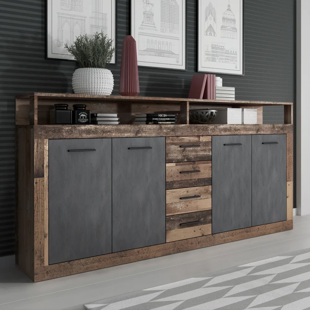 Kombinált komód, old star dark sötét tölgy/ grafit, LUNYSA