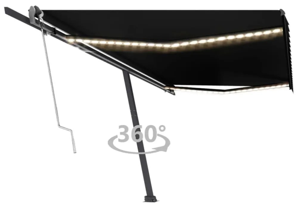 antracitszürke szélérzékelős és LED-es napellenző 500x300 cm