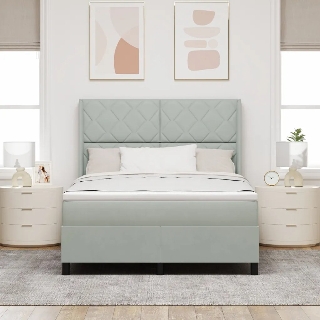 Boxspring Ágy Matrac Különleges Világosszürke 140x200 cm Bársony