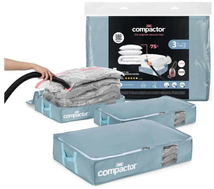Vákuumos műanyag ágy alatti tárolódoboz szett 3 db-os 65x45x15,5 cm Blue Edition – Compactor