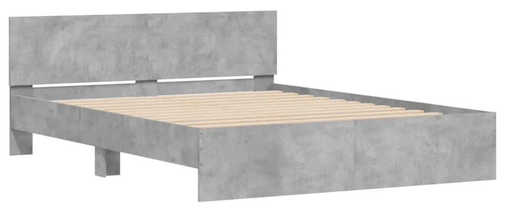 betonszürke ágykeret fejtámlával és LED-del 150x200 cm