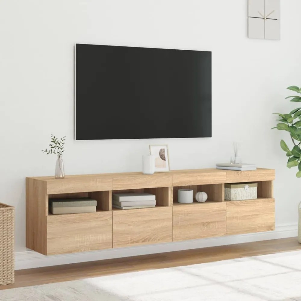 2 db sonoma tölgy színű fali TV-szekrény LED-del 80x30x40 cm
