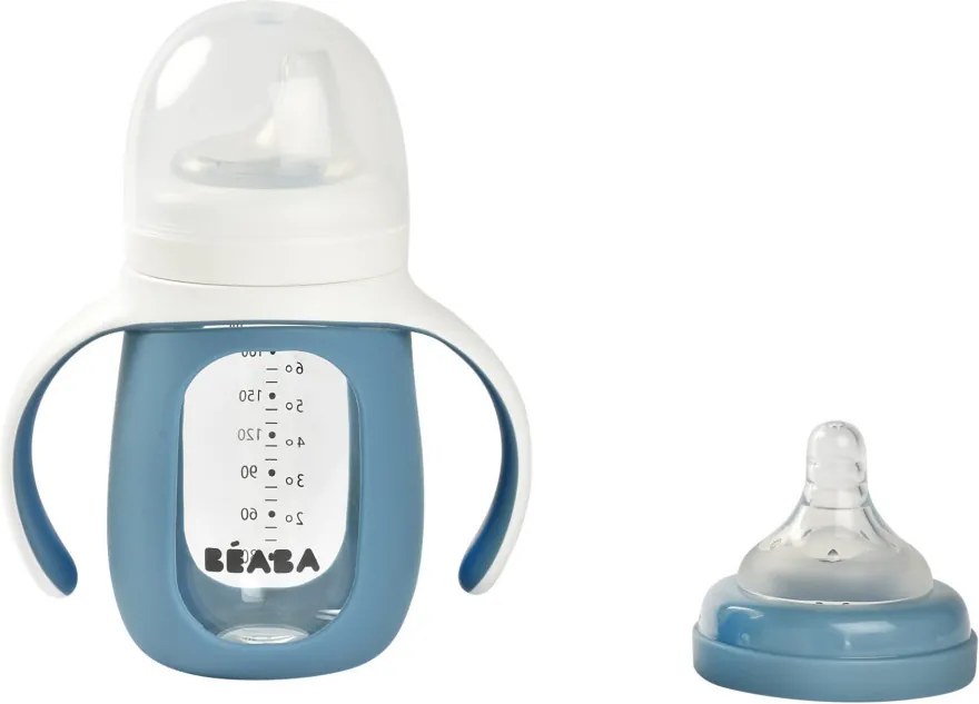 Béaba 2 az 1-ben Tanuló cumisüveg 210 ml + Szilikon borítással - Viharszürke