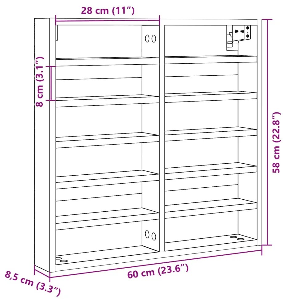 betonszürke szerelt fa vitrinszekrény 60 x 8,5 x 58 cm