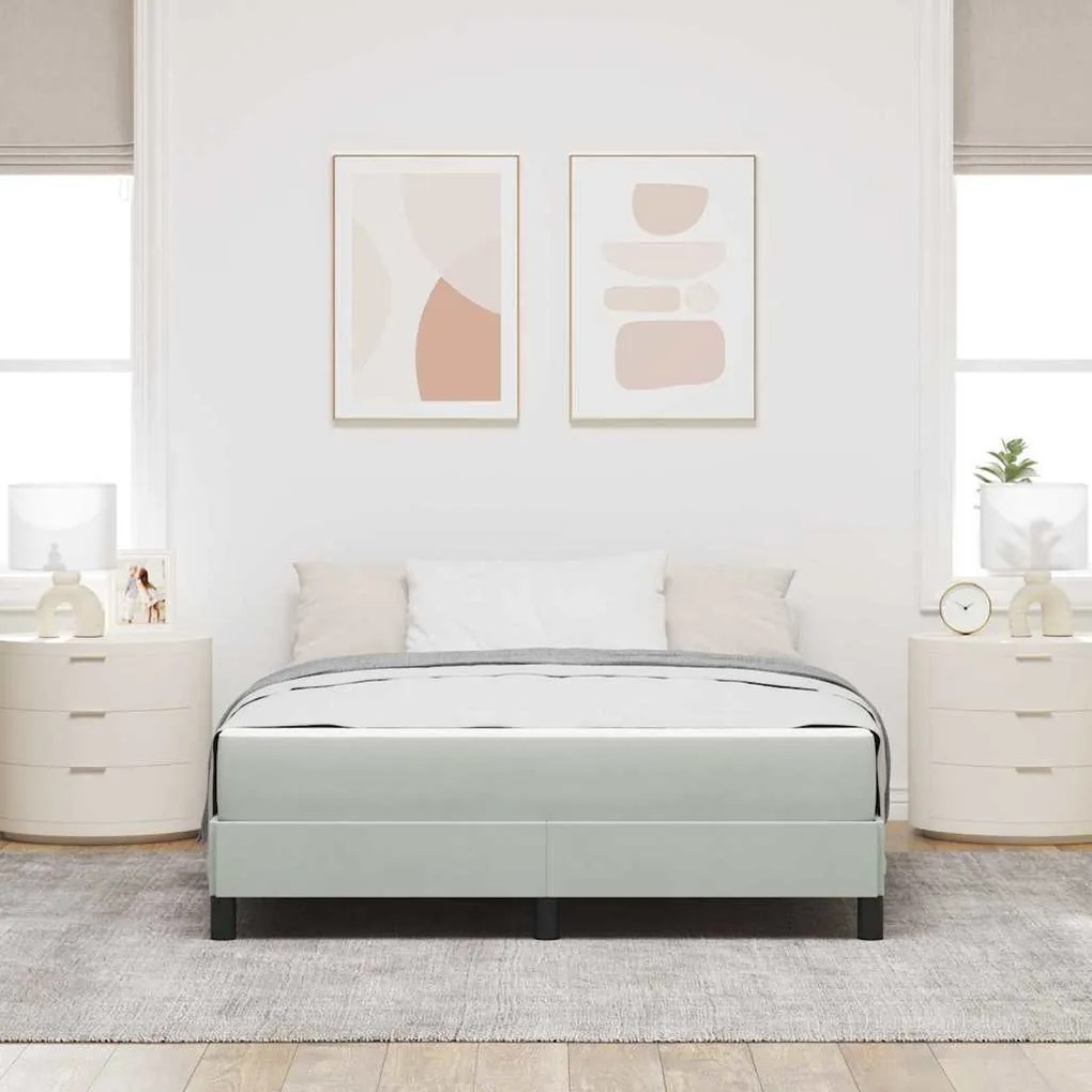 Boxspring ágy matraccal Világosszürke 140 x 190 cm Bársony