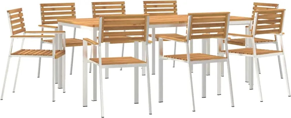 vidaXL Kert étkező szett 9 pcs Barna Tömör Akácfa