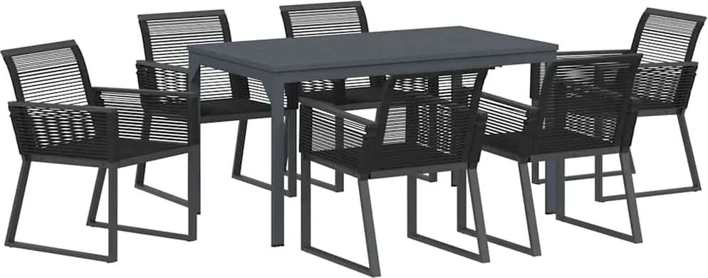 vidaXL Kert étkező szett 7 pcs Fekete polirattan