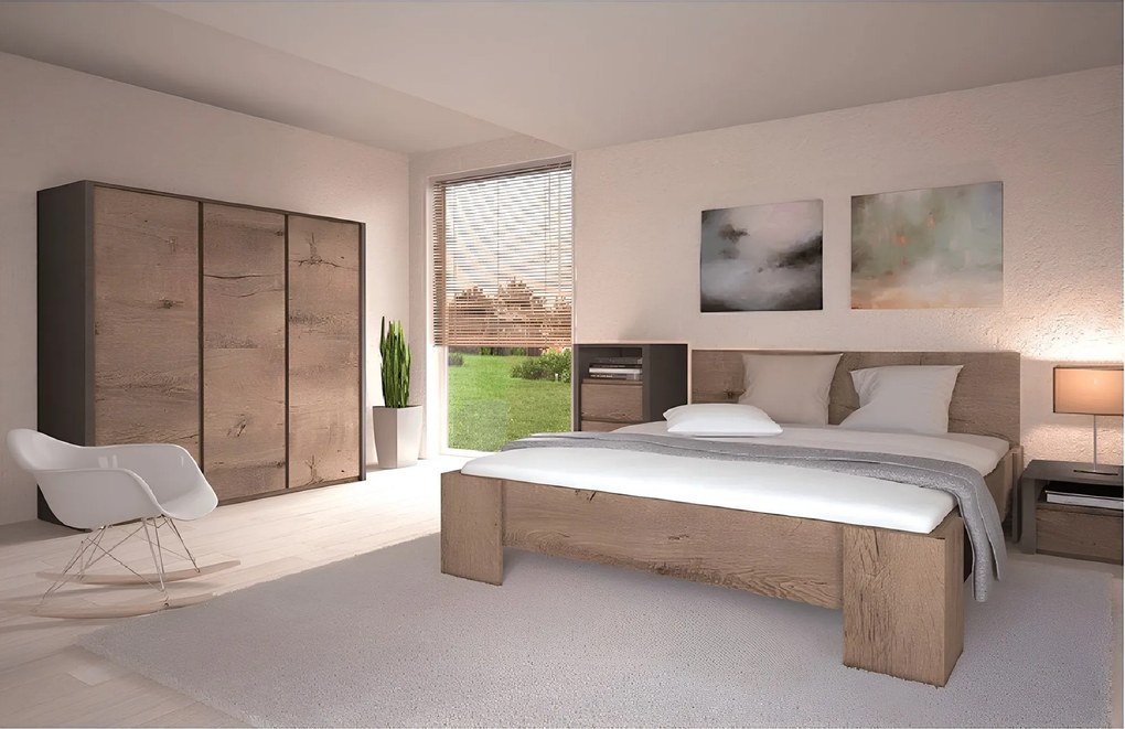 Ágy, sötét tölgy lefkas, 160x200, MONTANA L1