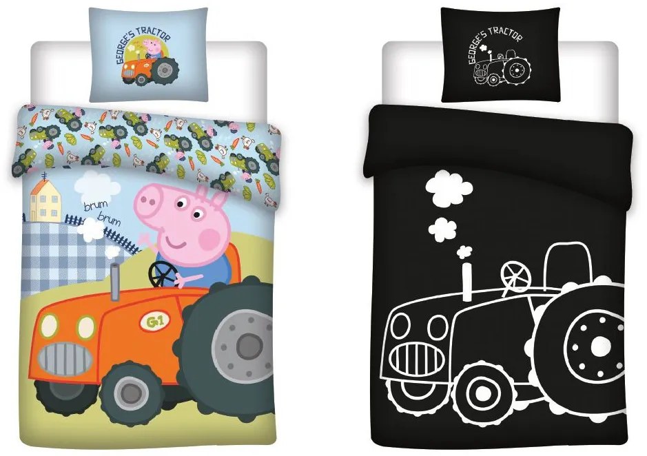 Peppa malac gyerek ágyneműhuzat sötétben világító tractor 100x135cm 40x60cm