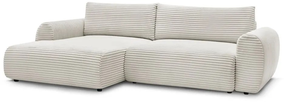 Krémszínű kordbársony kinyitható sarokkanapé (bal oldali) Lucien – Bobochic Paris
