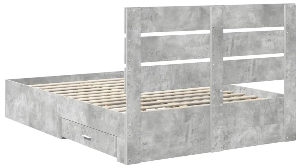 vidaXL Ágykeret fiókkal fejtámlával Beton Szürke 140 x 200 cm Faanyag