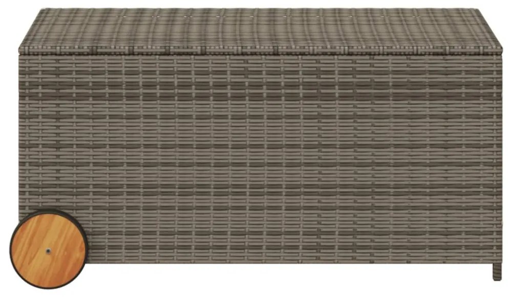 szürke polyrattan kerti tárolóláda kerekekkel 190 L