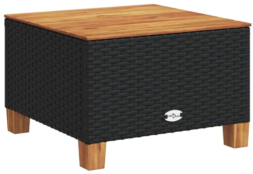 fekete polyrattan és akácfa kerti asztal 55 x 55 x 36 cm