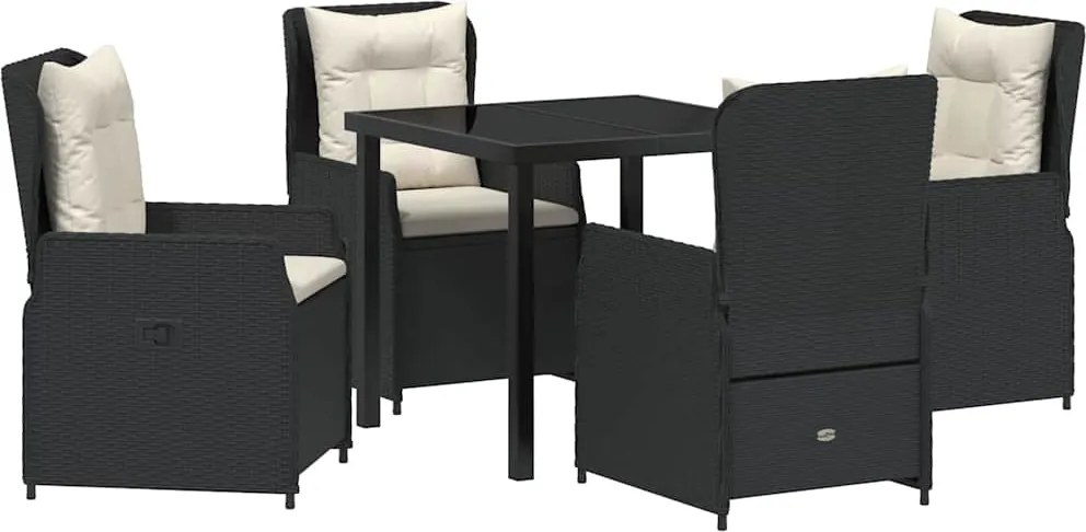vidaXL Kert étkező szett 5 pcs Fekete polirattan